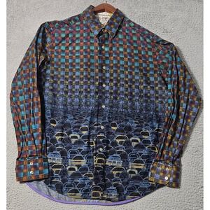 Robert Graham Shirt Mens Large Taxi NYC New York City Traffic Flip Cuff Cabs
